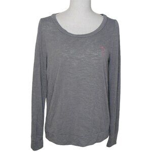 Victorias Secret Gray Soft Sleep Shirt Pajama Top Long Sleeve Pink Bow Size Sm
